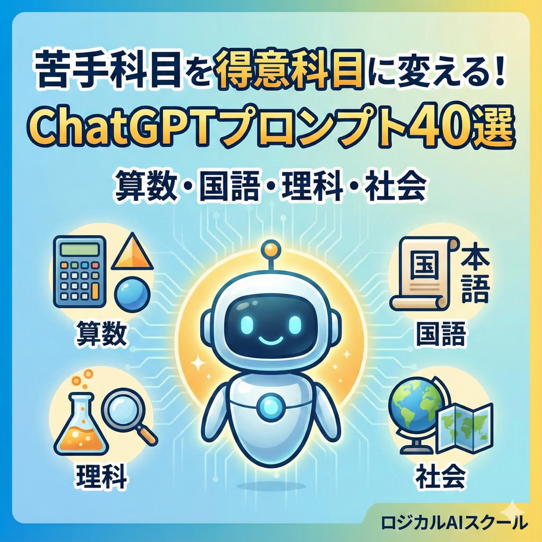 🎓 ChatGPTで苦手科目を得意科目に変える方法｜算数・国語・理科・社会別 克服プロンプト40選