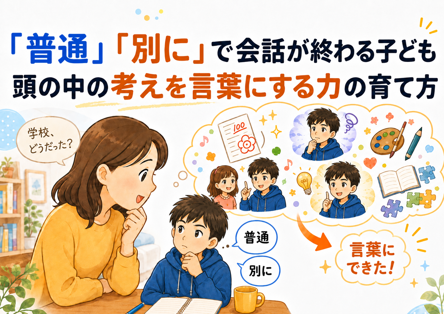 「普通」「別に」で会話が終わる子ども|頭の中の考えを言葉にする力の育て方