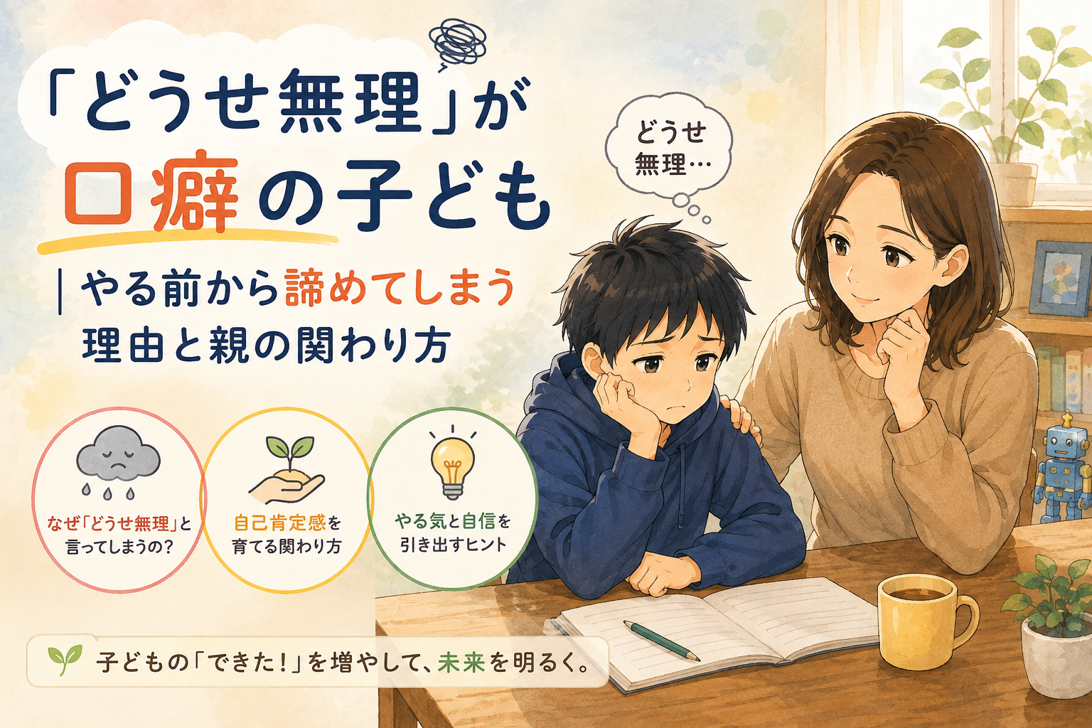 「どうせ無理」が口癖の子ども|やる前から諦めてしまう理由と親の関わり方